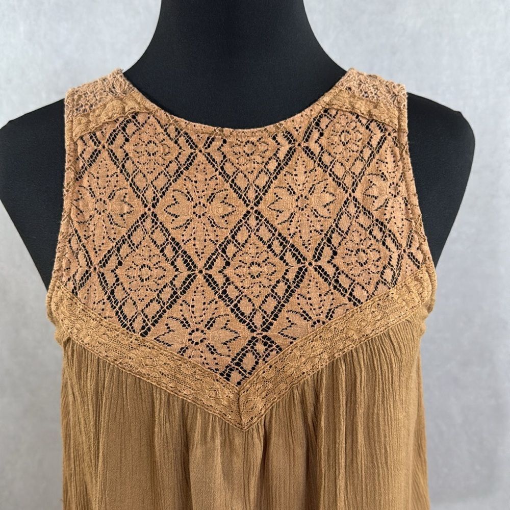 Brown Lacy Crinkle Tank Top